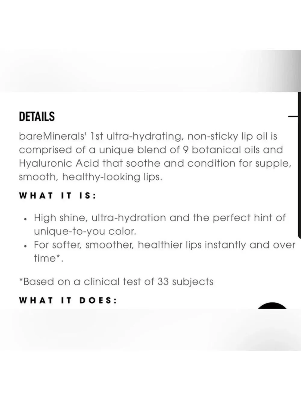 NIB bareMinerals Nourishing Lip Oil- Delight High Shine Ultra Hydration